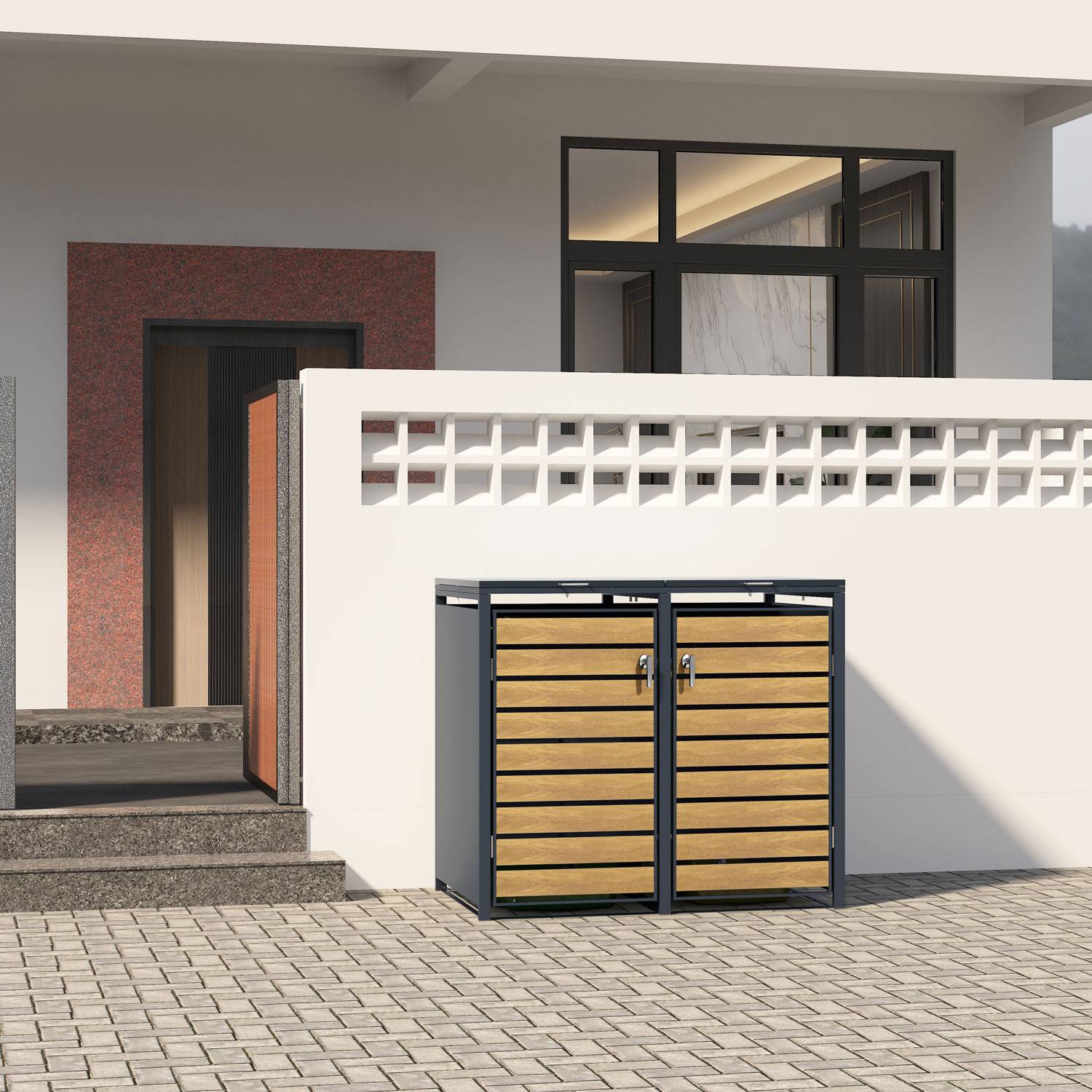 Phoenix GB2213AWK Aufbewahrungsbox mit doppelten Rollen - Galvanisierter Stahl - Witterungsbeständig - Abdeckung für Außenbox - Braun