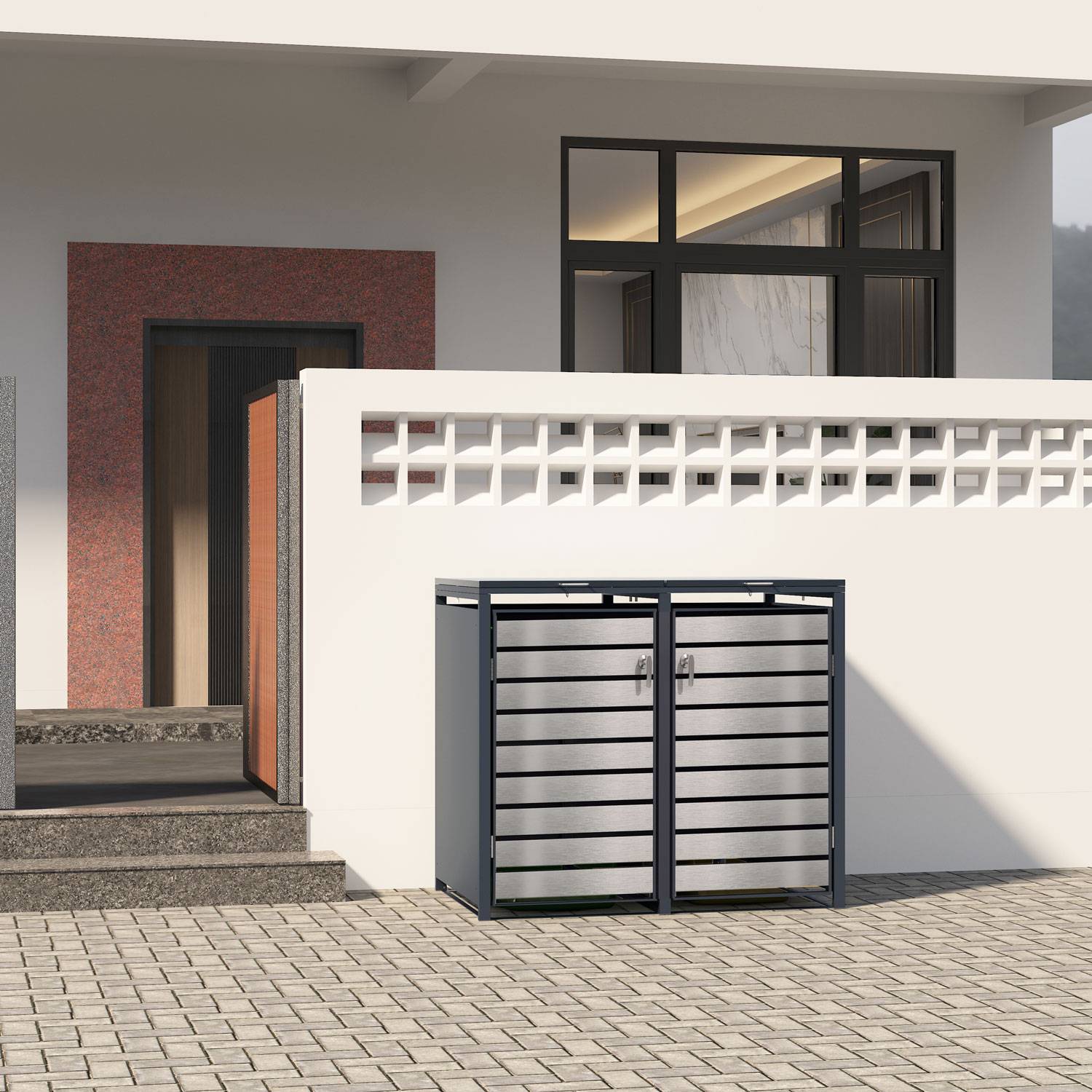 Phoenix GB2213ASK Aufbewahrungsboxmit doppelten Rollen - Galvanisierter Stahl - Witterungsbeständig - Abdeckung für Außenbox - Silber