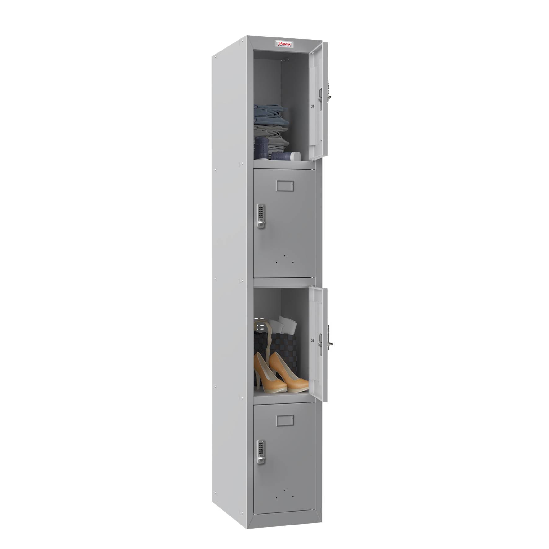 Phoenix PL1433GGE Schließfach Locker Grau - 1 Spind 4 Türen - Elektronisches Schloss - Für Büro, Lager, Fitness