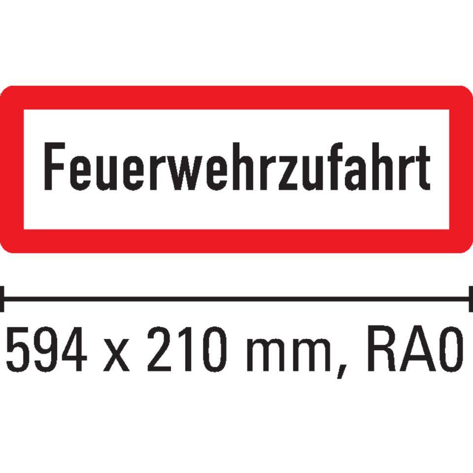Hinweisschild Feuerwehrzufahrt, Aluminium RA0, reflektierend, 594x210mm, DIN 67520