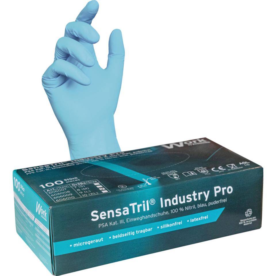 Work Handschuh SensaTril® Industry Pro, Kat.III, hellblau, Nitril, Größe 10, 100/VE