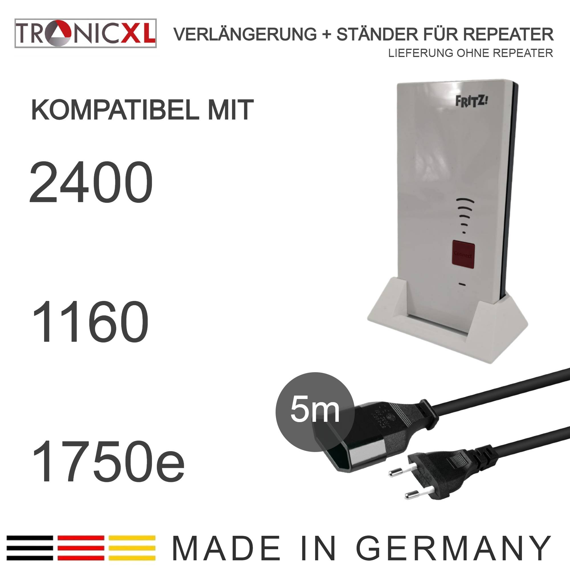 5m Verlängerung + Ständer passend für Repeater weiß für AVM Fritz!Repeater 2400 1160 1750e