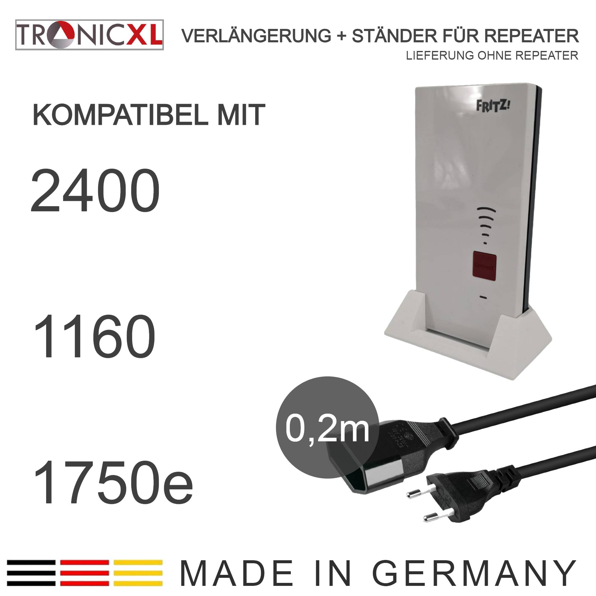 0,2m Verlängerung + Ständer passend für Repeater weiß für AVM Fritz!Repeater 2400 1160 1750e