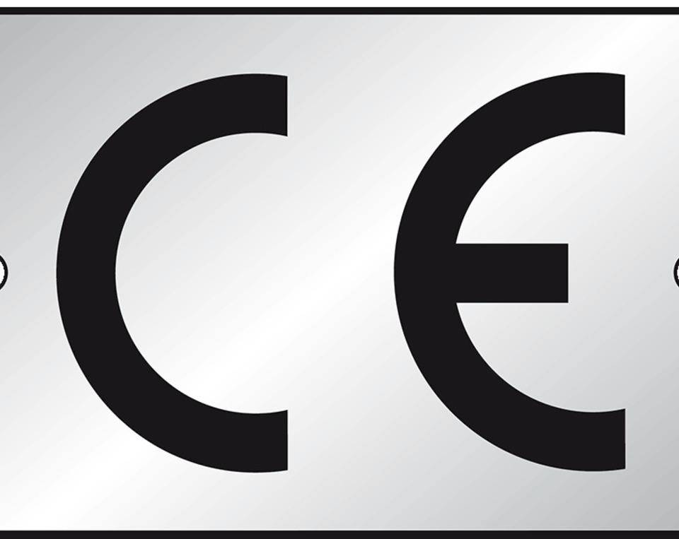 CE-Zeichen, rechteckig, silber/schwarz, Aluminium, eloxiert, 40x25mm, 100/VE
