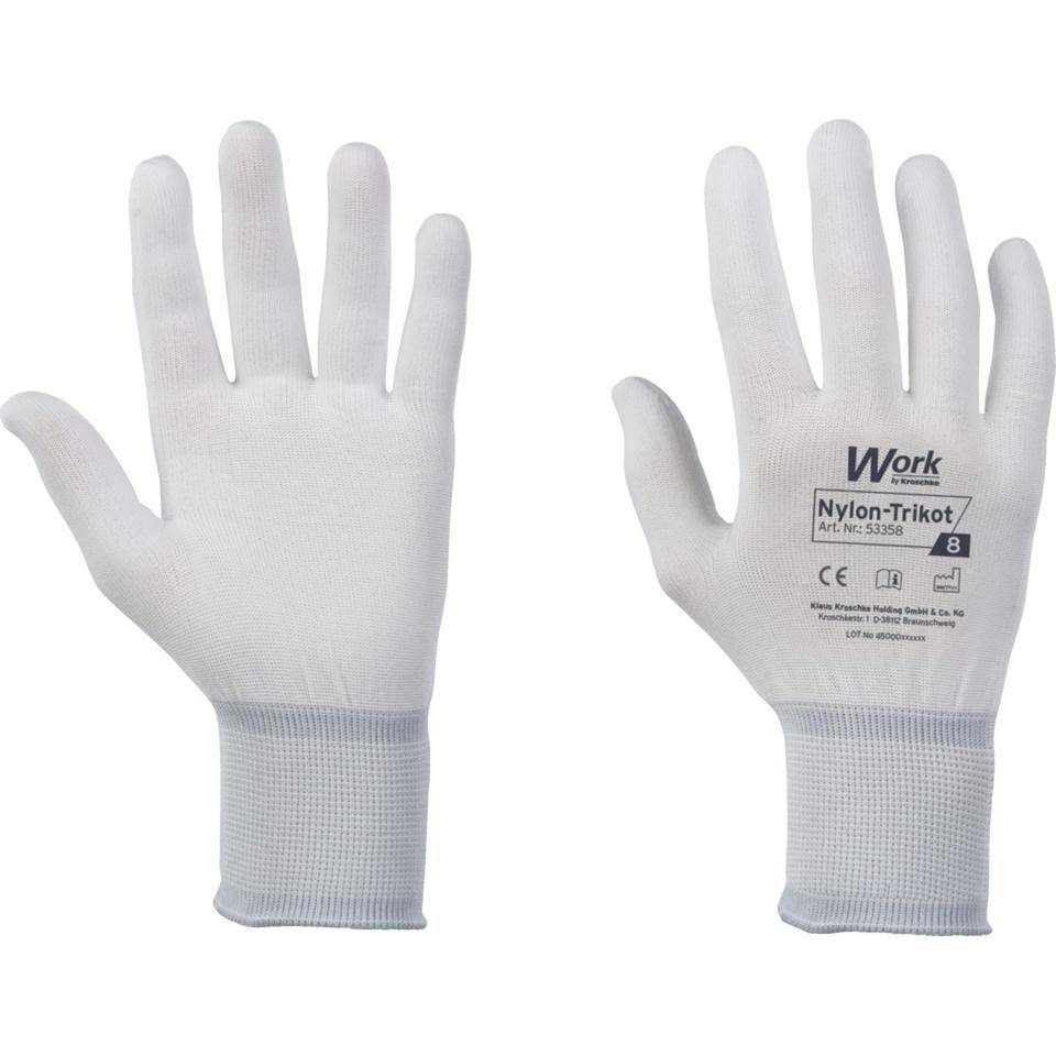 Work Handschuh Nylon-Trikot Leicht, Kat.I, reinweiß, unbeschichtet, 240mm, Größe 7