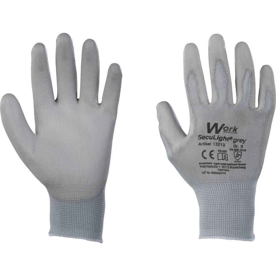 Work Schutzhandschuh SecuLight® grey, Kat.II, Nylon Trikot, PU beschichtet, Größe 11