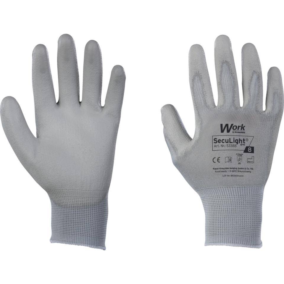 Work Schutzhandschuh SecuLight® grey, Kat.II, Nylon Trikot, PU beschichtet, Größe 7