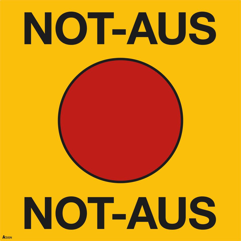 Bodenzeichen NOT-AUS, Bodenmarkierungsfolie, R10 Laminat, 200x200mm