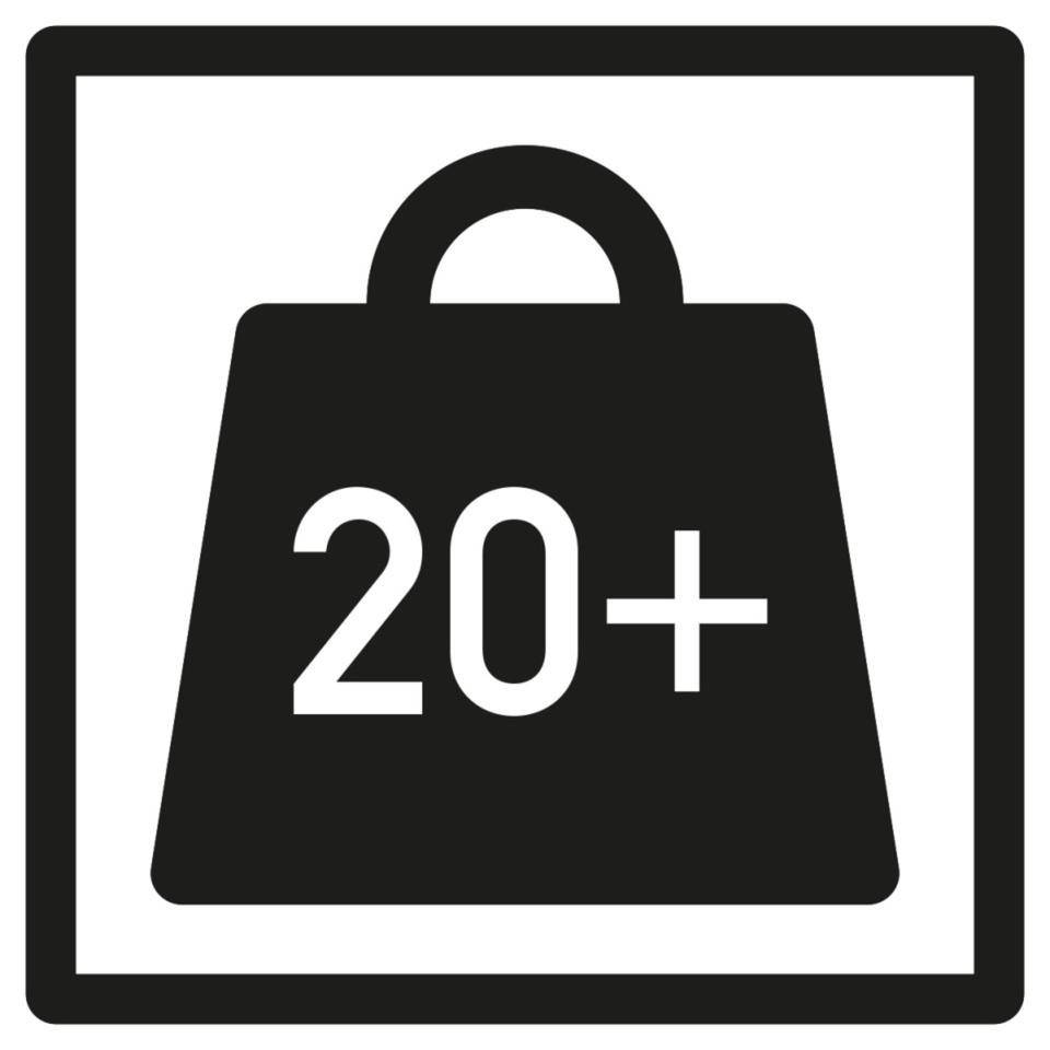 Verpackungskennzeichen Pakete mit erhöhtem Gewicht 20kg, Folie, seewasserbeständig, 20x20mm, 100/Rolle