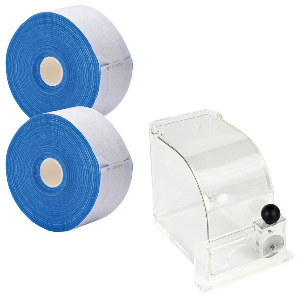 Pflasterspender f. Rollenpflaster mit Messer, 2 QuickSoft Bandagen, blau, 5,5cm, 5m