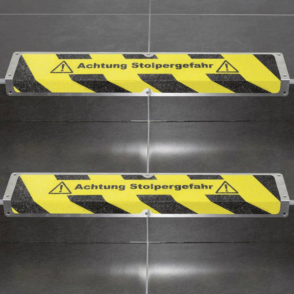 K.57 Treppenprofil Achtung Stolpergefahr, R13, schwarz/gelb, Aluminium, 120x635x45mm