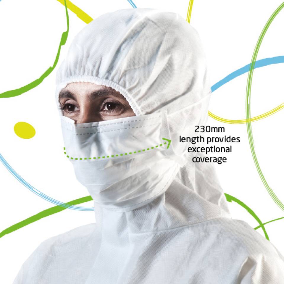 Isofield Reinraum-Gesichtsmaske Exa 230, steril, ISO4 GMP A/B, weiß, 50 ST/VE