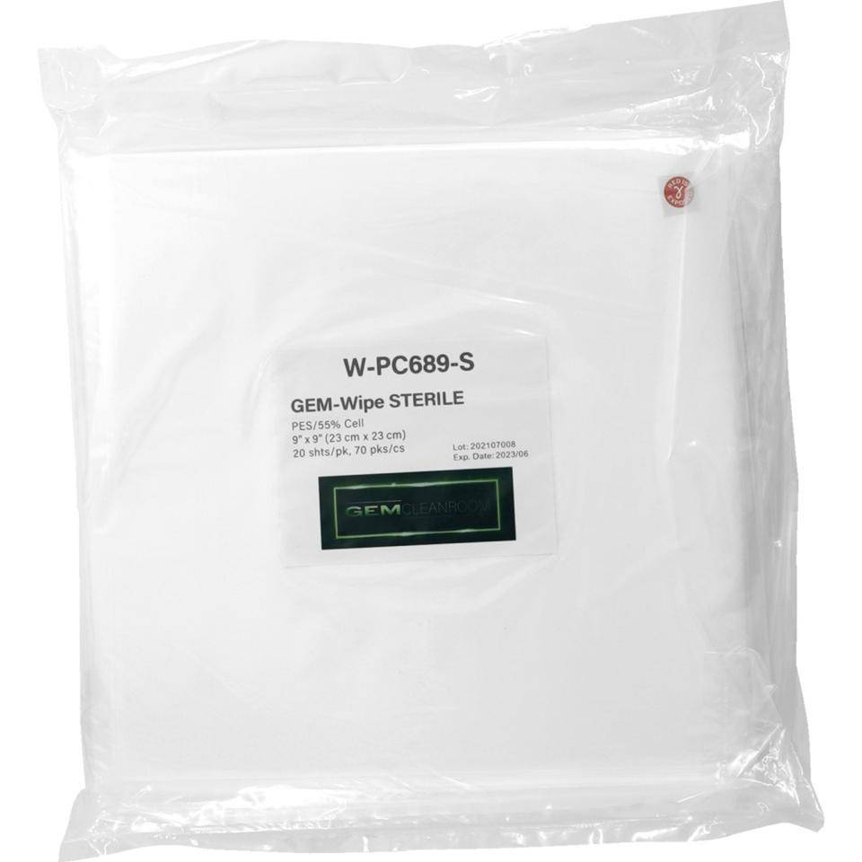 GEM-Wipe W-PC689-S,steril,ISO5 GMP A/B,45% PES/55% Cell,23x23cm,5x20 Tücher/VE