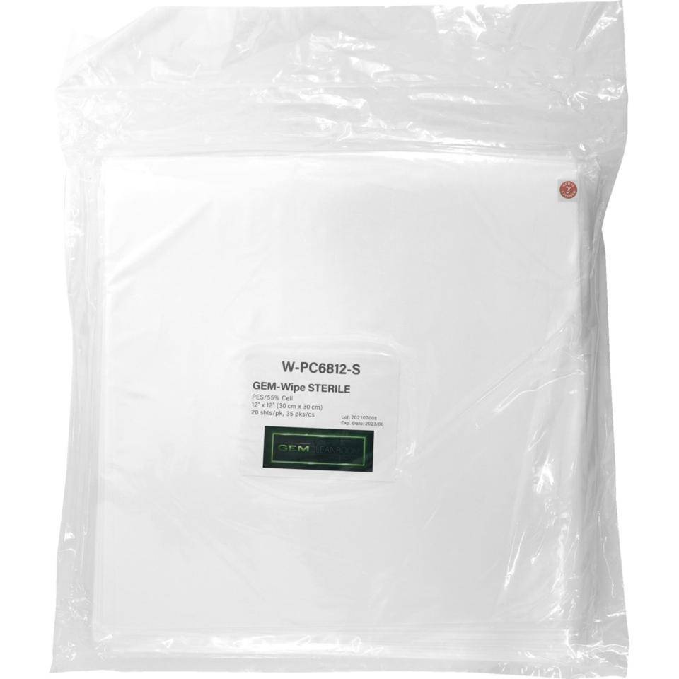 GEM-Wipe W-PC6812-S,steril,ISO5 GMP A/B,45% PES/55% Cell,30x30cm,5x20 Tücher/VE