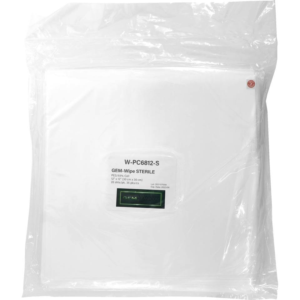 GEM-Wipe W-PC6812-S,steril,ISO5 GMP A/B,45% PES/55% Cell,30x30cm,5x20 Tücher/VE