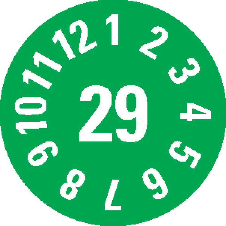 Prüfplakette 29, grün, Dokumentenfolie, selbstklebend, Ø 8mm, 180/Bogen