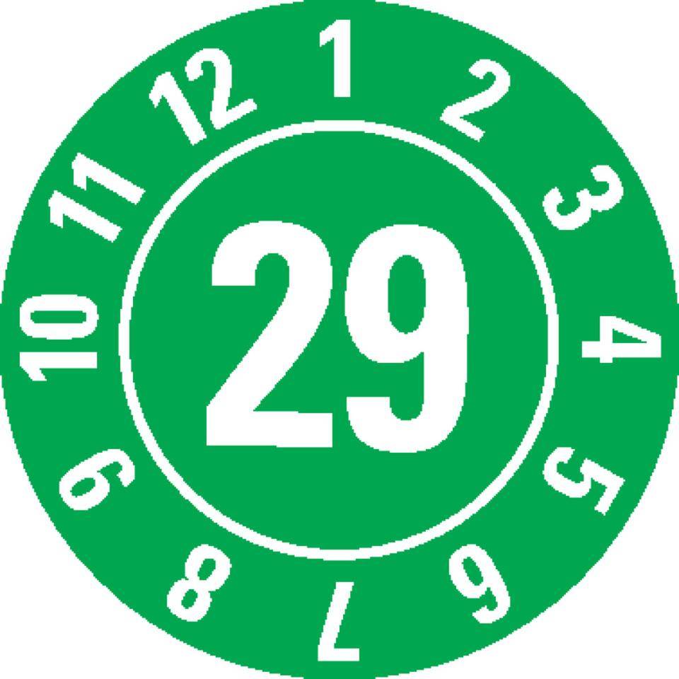 Prüfplakette 29, grün, Dokumentenfolie, selbstklebend, Ø 10mm, 128/Bogen