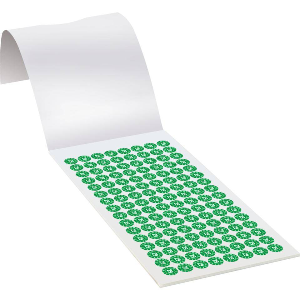 Prüfplakette 29, grün, Dokumentenfolie, selbstklebend, Ø 10mm, 384/Heft