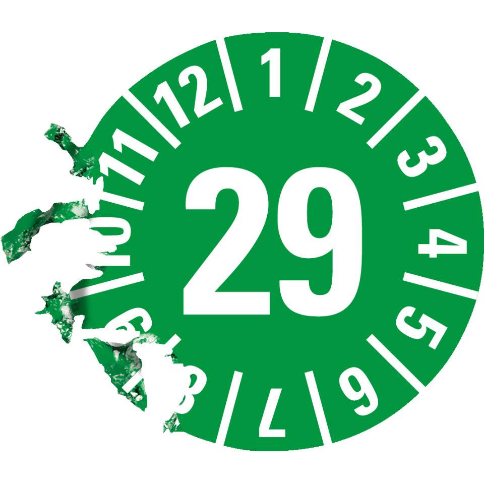 Prüfplakette 29, grün, Dokumentenfolie mit Spezialkleber, Ø 15mm, 60/Bogen