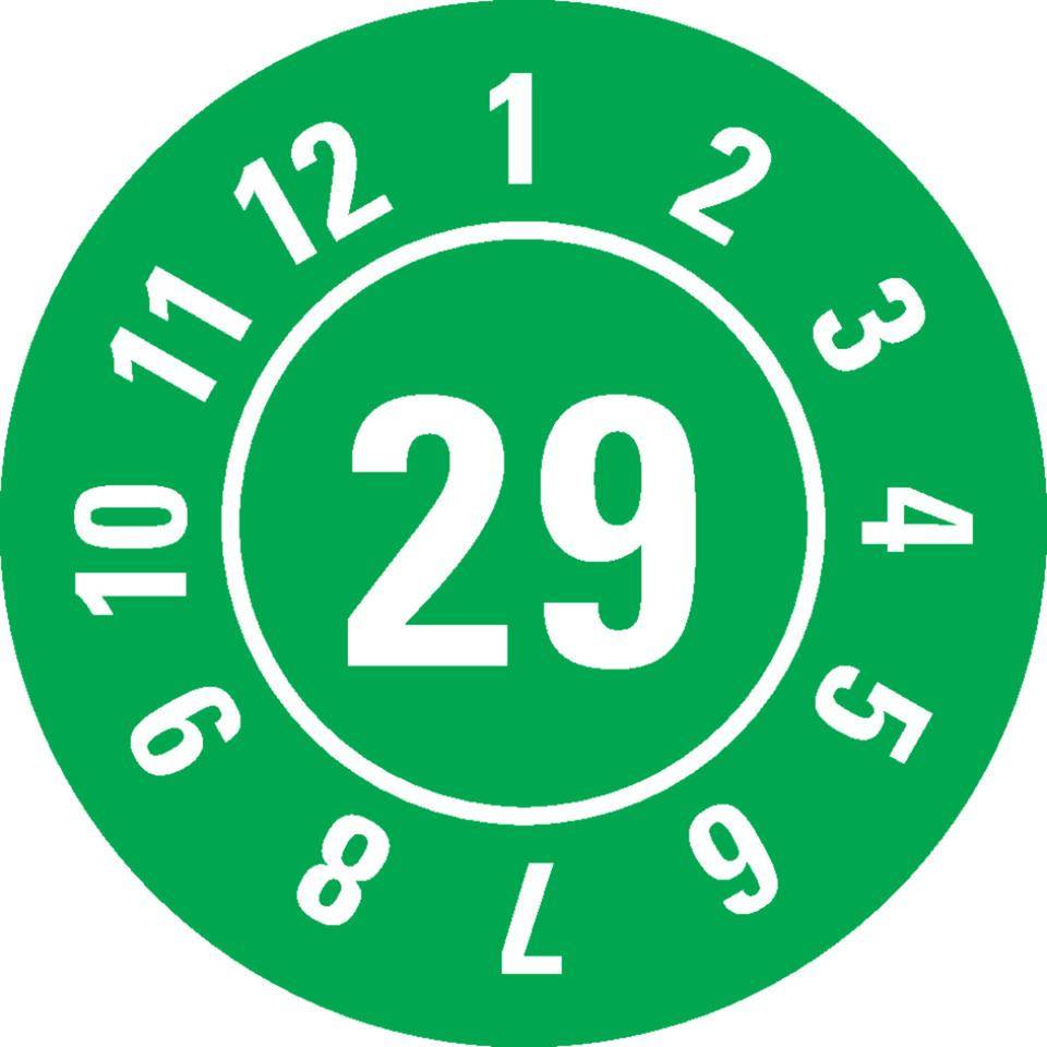 Prüfplakette 29, grün, Folie, ablösbar, Ø 25mm, 105/Heft