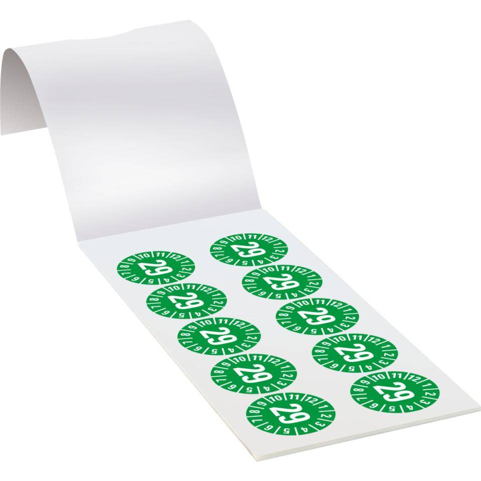 Prüfplakette 29, grün, Dokumentenfolie, selbstklebend, Ø 35mm, 60/Heft