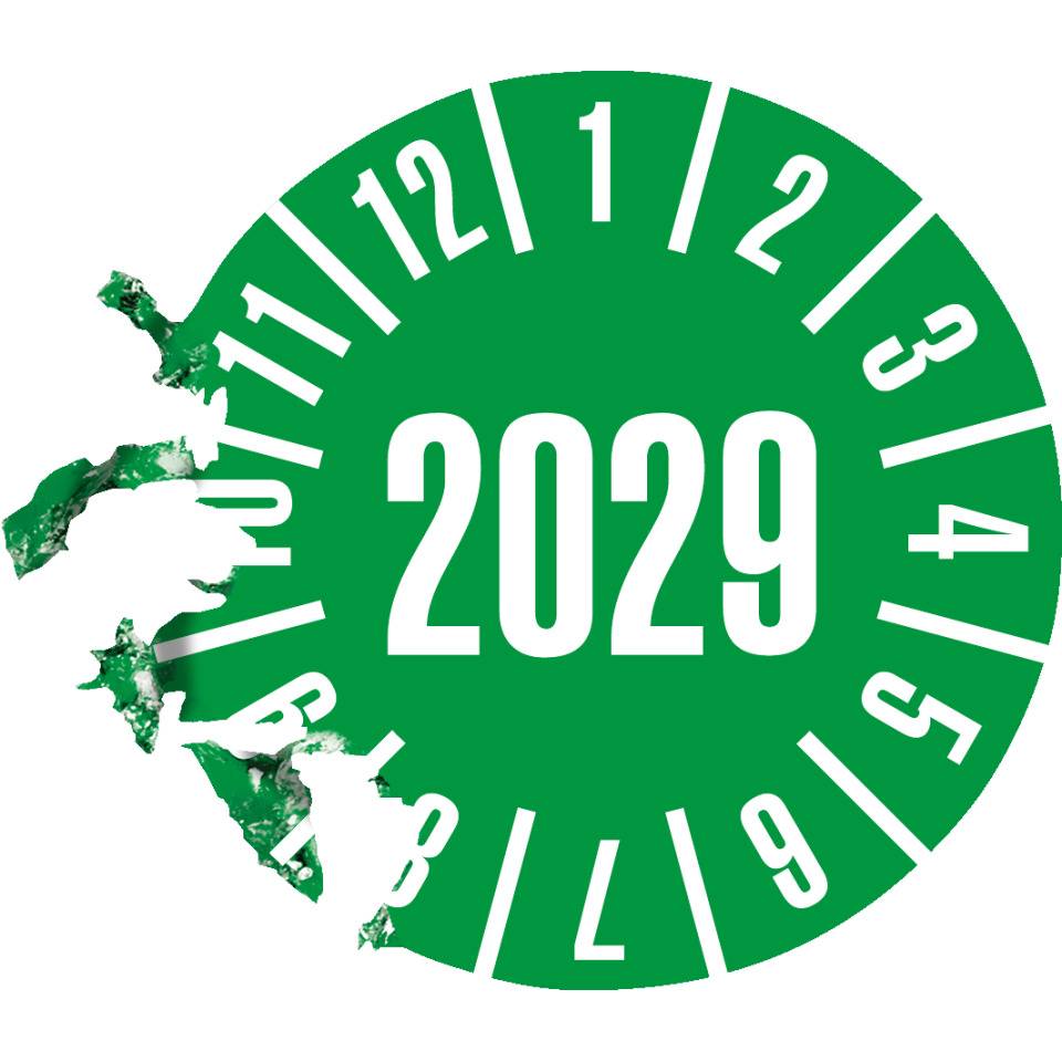 Prüfplakette 2029, grün, Dokumentenfolie, selbstklebend, Ø 25mm, 105/Heft
