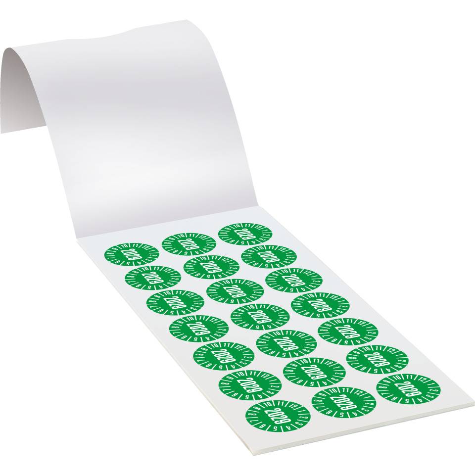 Prüfplakette 2029, grün, Dokumentenfolie, selbstklebend, Ø 25mm, 105/Heft