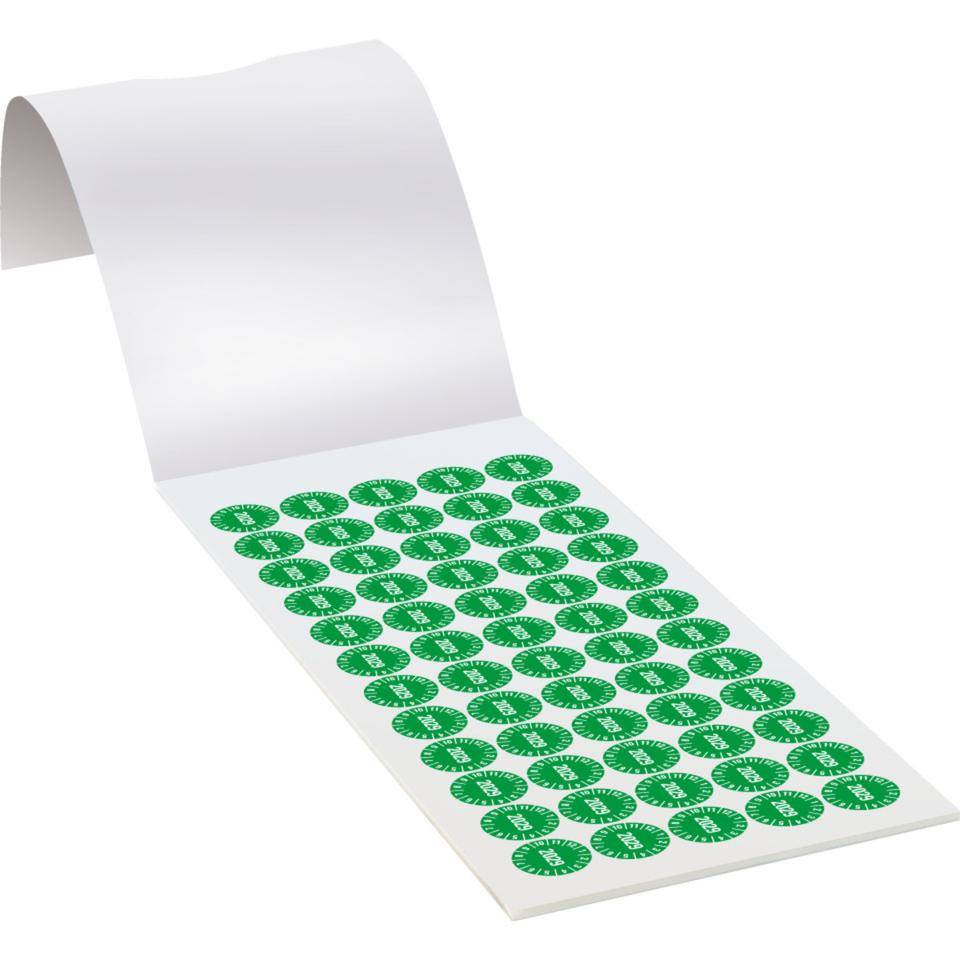 Prüfplakette 2029, grün, Folie, ablösbar, Ø 15mm, 420/Heft