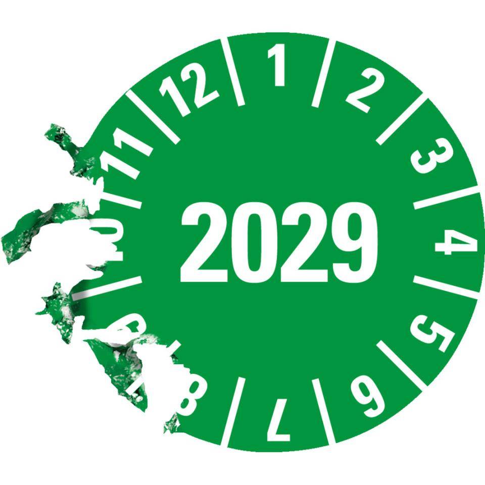 Prüfplakette 2029, grün, Dokumentenfolie, selbstklebend, Ø 15mm,60/Bogen