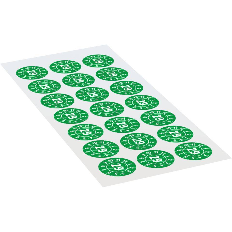 Prüfplakette 29, grün, Sicherheitsfolie, selbstklebend, Ø 25mm, 21/Bogen
