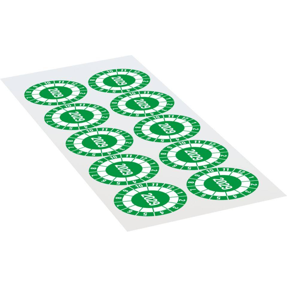 Prüfplakette 2029, grün, Dokumentenfolie, selbstklebend, Ø40mm, 10/Bogen