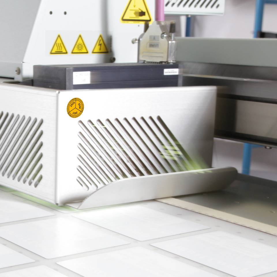 Prüfplakette 2029-2031, gelb, Dokumentenfolie, selbstklebend, Ø 40mm, 10/Bogen