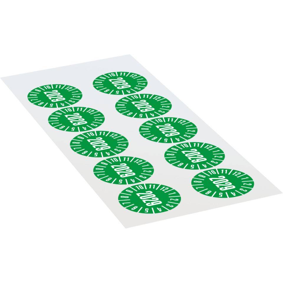Prüfplakette 2029, grün, Dokumentenfolie, Spezialkleber, Ø 35mm,10/Bogen