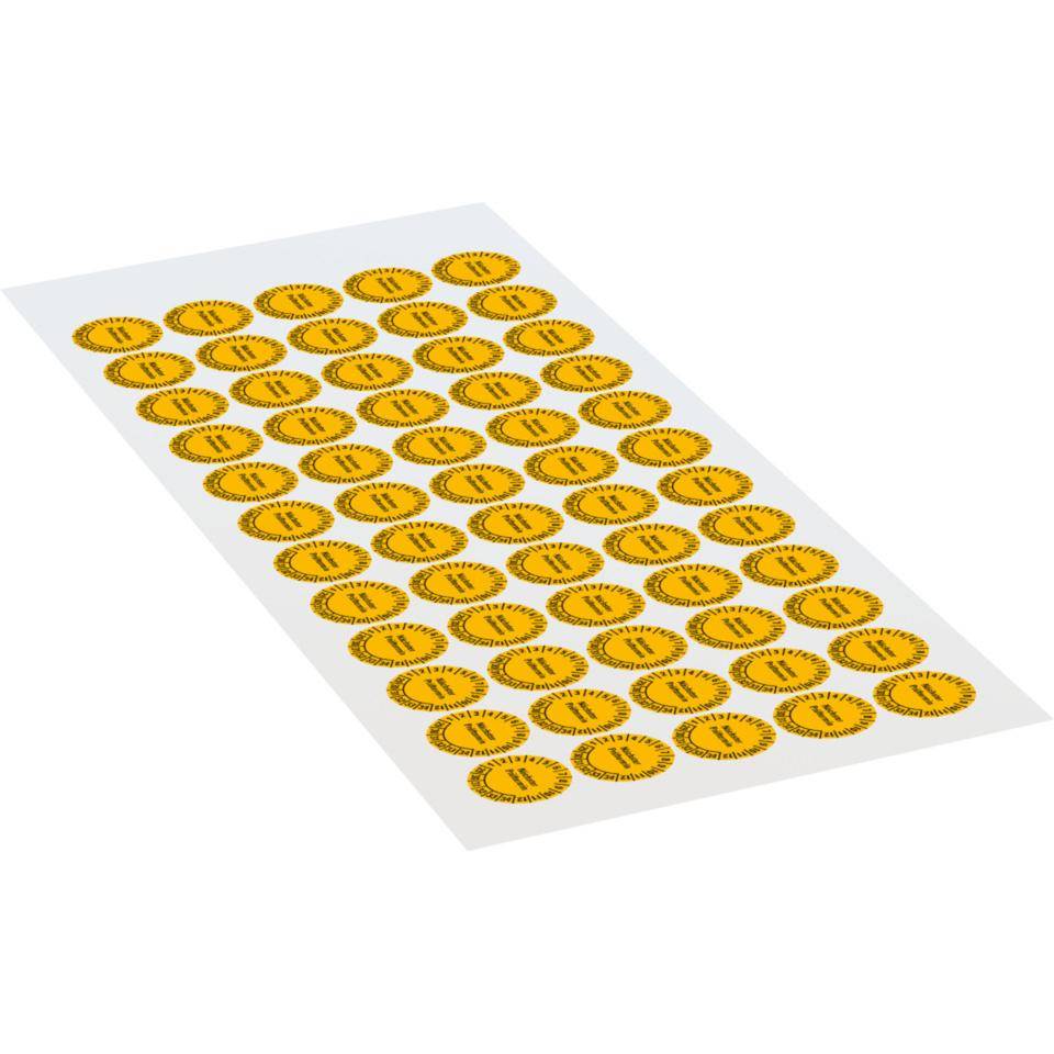 Prüfplakette Nächster Prüftermin 29-34, gelb, Dokumentenfolie, Ø15mm, 60/Bogen