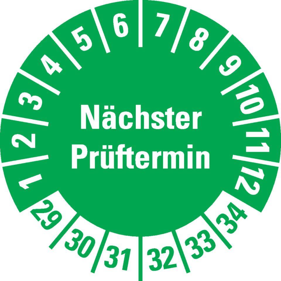 Prüfplakette Nächster Prüftermin 29-34, grün, Schachbrettfolie, Ø 30mm, 18/Bogen