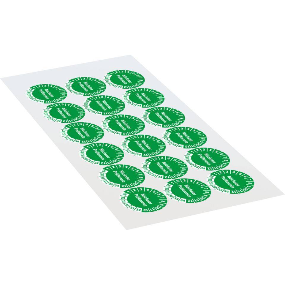 Prüfplakette Nächster Prüftermin 29-34, grün, Schachbrettfolie, Ø 30mm, 18/Bogen