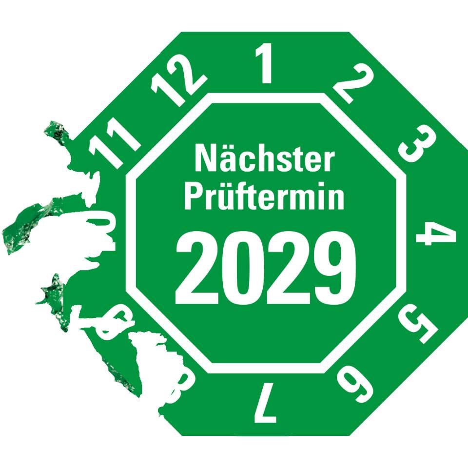Prüfplakette Nächster Prüftermin 2029, 8-eckig, grün, Dokumentenfolie, 30x30mm, 18/Bogen