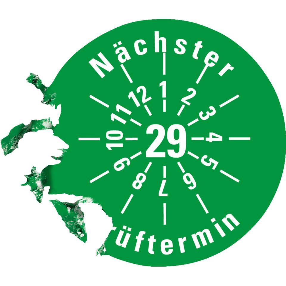 Prüfplakette Nächster Prüftermin 29, grün, Dokumentenfolie, Ø 30mm, 18/Bogen