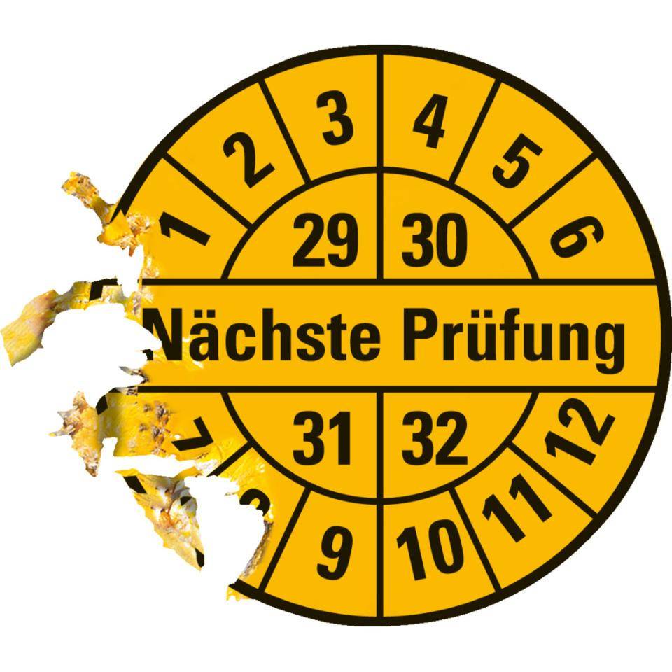 Prüfplakette Nächste Prüfung 29-32, gelb, Dokumentenfolie, Ø 30mm, 18/Bogen