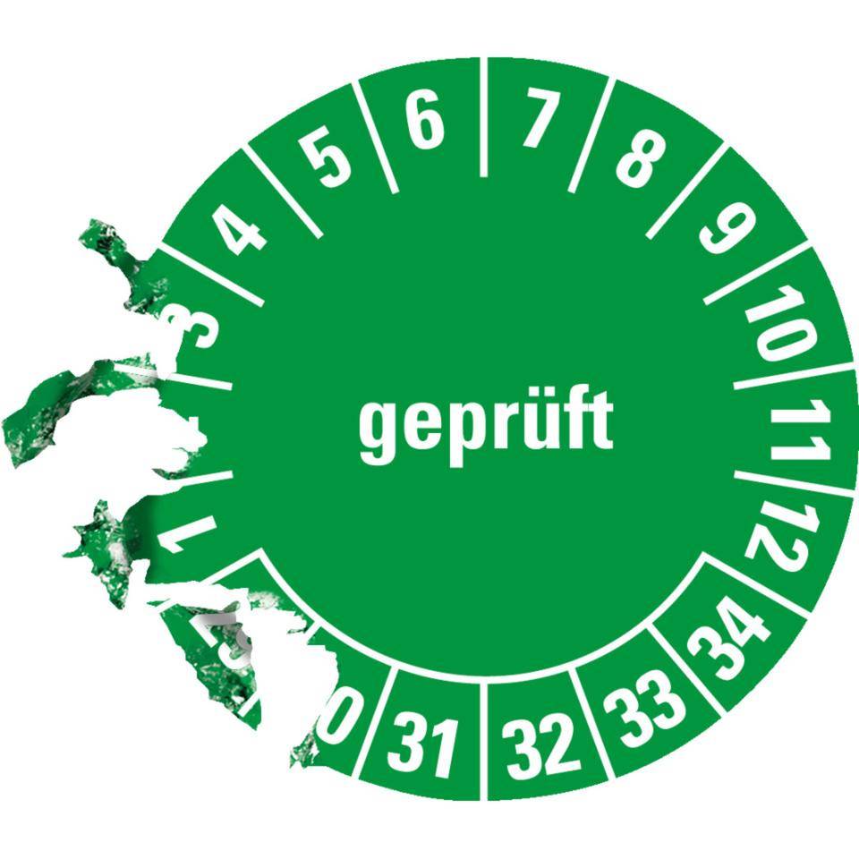 Prüfplakette geprüft 29-34, grün, Dokumentenfolie, selbstklebend, Ø25mm, 21/Bogen