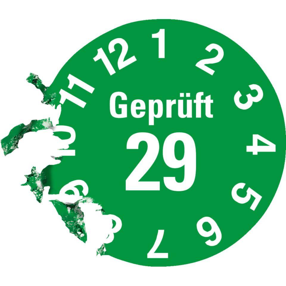 Prüfplakette Geprüft 29, grün, Dokumentenfolie, selbstklebend, Ø15mm, 60/Bogen
