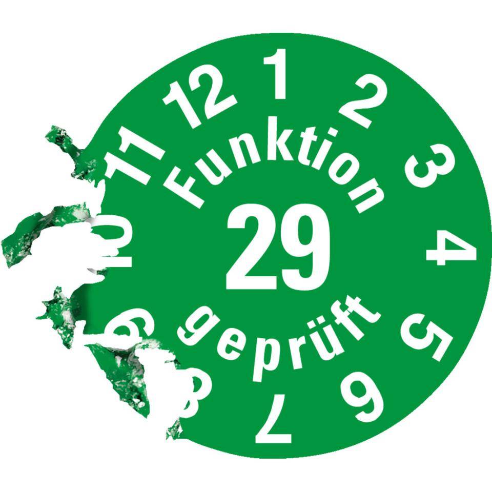 Prüfplakette Funktion geprüft 29, grün, Dokumentenfolie, selbstklebend, Ø 15mm, 60/Bogen