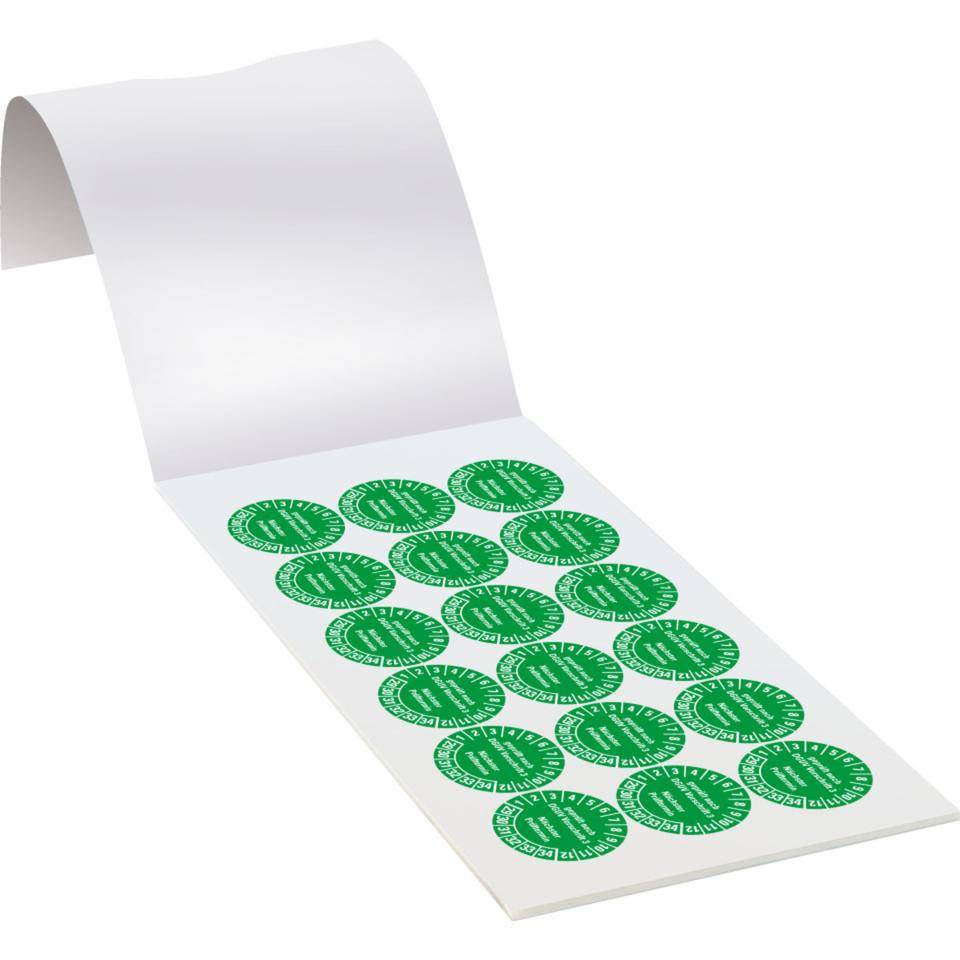 Prüfplakette geprüft DGUV Vorschrift 3 Nächster Prüftermin 29-34, grün, Dokumentenfolie, Ø 30mm, 108/Heft