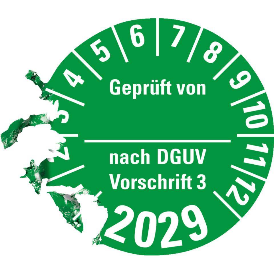 Prüfplakette Geprüft von nach DGUV 3, 2029, grün, Dokumentenfolie, Ø 30mm, 500/Rolle