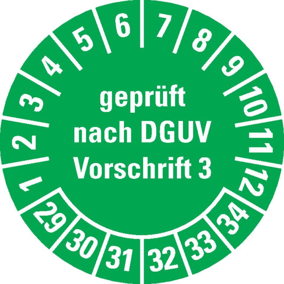 Prüfplakette Geprüft nach DGUV Vorschrift 3, 29-34, grün, Folie,ablösbar, Ø 20mm, 36/Bogen