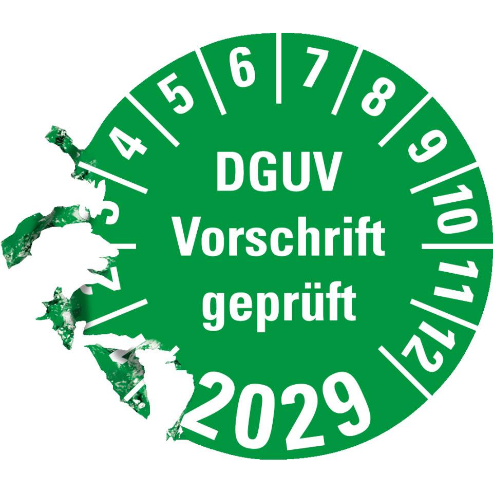 Prüfplakette DGUV Vorschrift geprüft 2029, grün, Dokumentenfolie, Ø 30mm, 18/Bogen