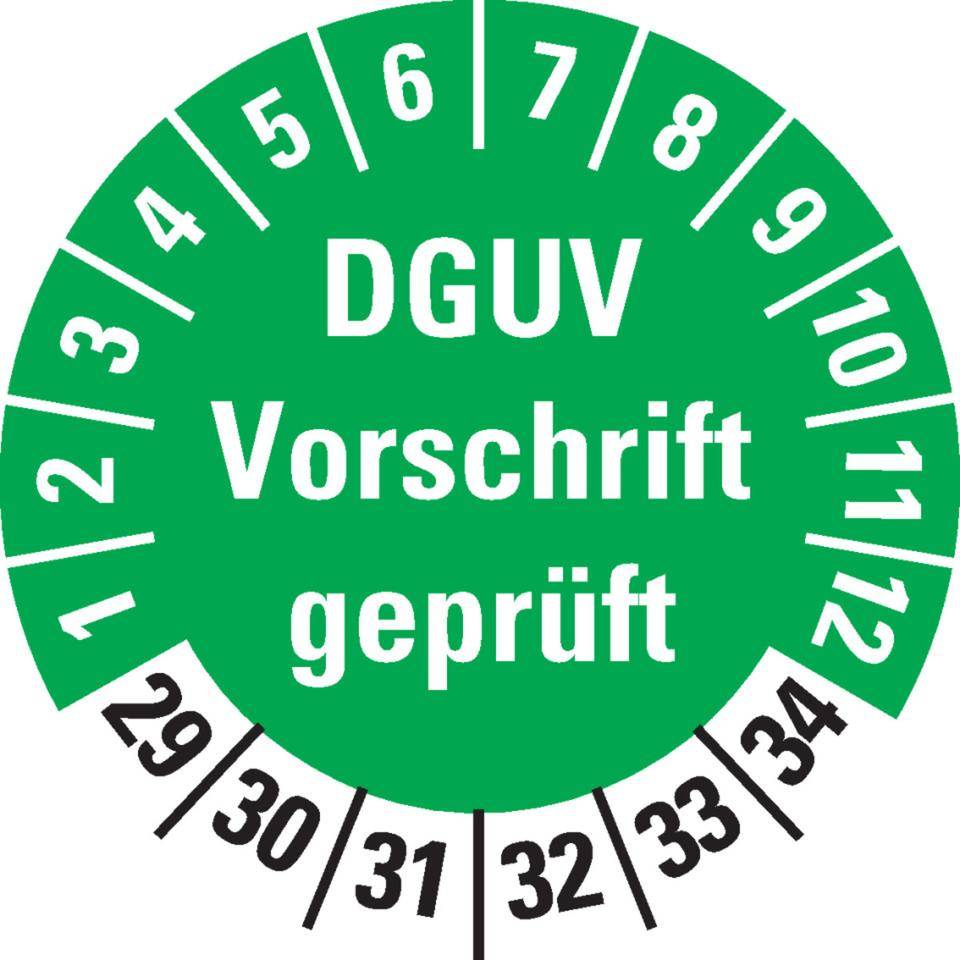 Prüfplakette DGUV Vorschrift geprüft, 29-34, grün, Dokumentenfolie, Ø 30mm, 18/Bogen