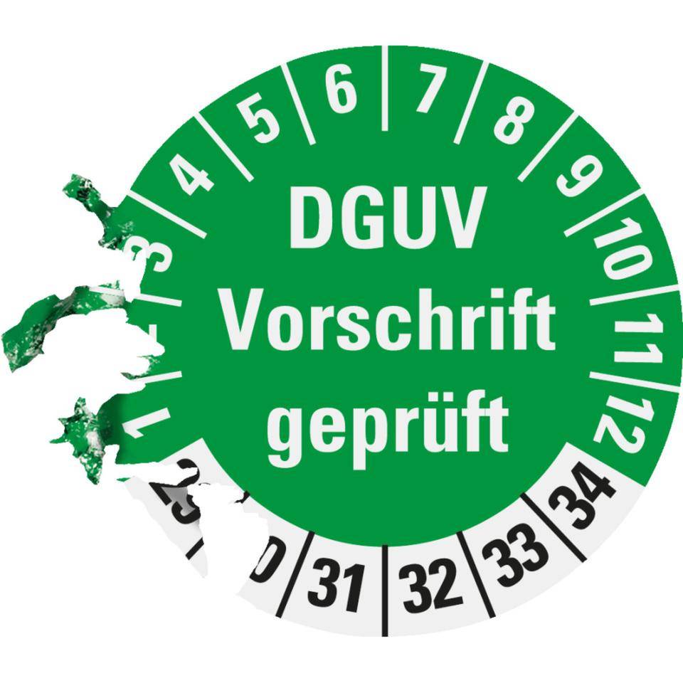 Prüfplakette DGUV Vorschrift geprüft, 29-34, grün, Dokumentenfolie, Ø 30mm, 18/Bogen