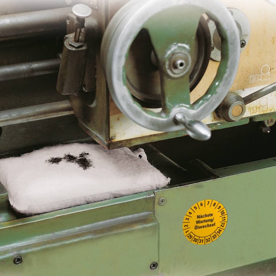 Prüfplakette Nächste Wartung/Ölwechsel 29-34, gelb, Dokumentenfolie, Ø30mm, 18/Bogen