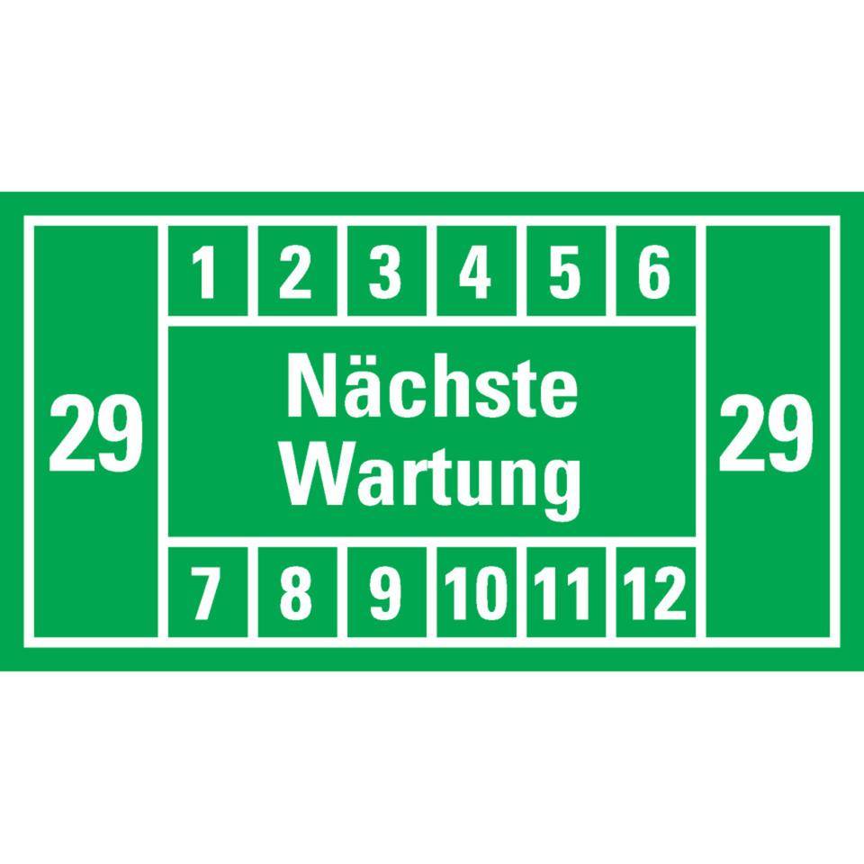 Prüfplakette Nächste Wartung 29, grün, Dokumentenfolie, 45x25mm,12/Bogen